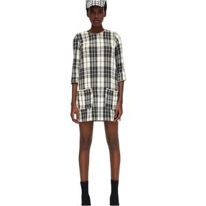 Zara Trafaluc Plaid Tweed Boucle Dress Pocket Black & White Classic Modern Retro